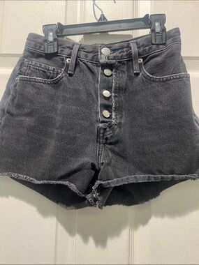 Frame Denim Black High-Rise Button-Fly Jean Shorts